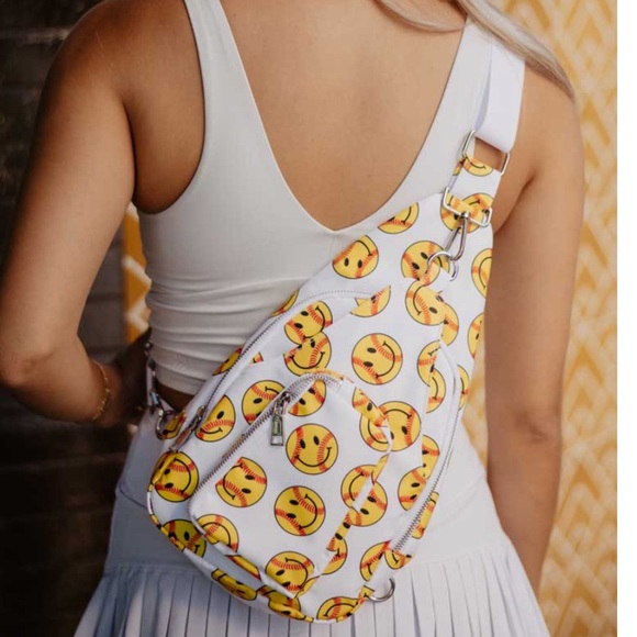 Katydid Handbags - Katydid White Sling Bag with Smiley Faces